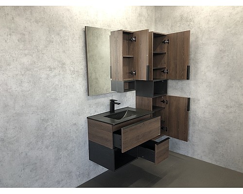 Зеркало со шкафом Comforty Франкфурт 75 00004151044 Дуб шоколадно-коричневый Черное матовое