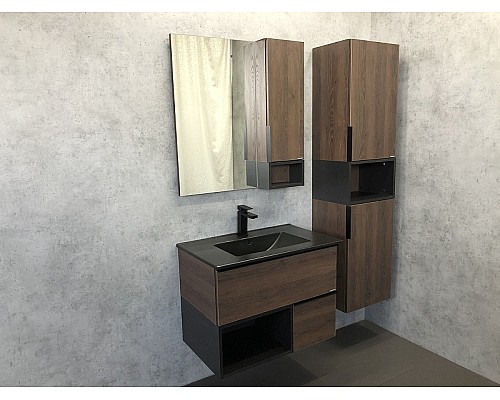 Зеркало со шкафом Comforty Франкфурт 75 00004151044 Дуб шоколадно-коричневый Черное матовое