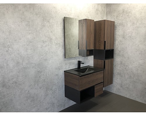 Зеркало со шкафом Comforty Франкфурт 75 00004151044 Дуб шоколадно-коричневый Черное матовое