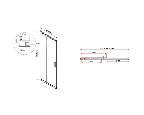 Душевой уголок Vincea Garda 110x80 VSS-1G8011CLB профиль Черный стекло прозрачное