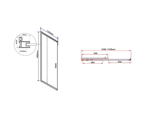 Душевой уголок Vincea Garda 110x80 VSS-1G8011CLB профиль Черный стекло прозрачное