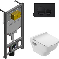 Комплект унитаза с инсталляцией Jacob Delafon Struktura E21750RU-00 с сиденьем Микролифт и клавишей смыва Черная