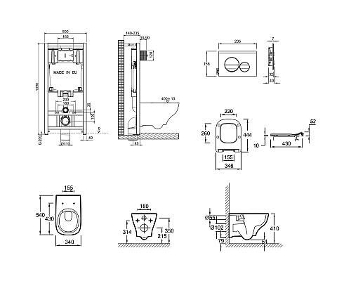 Комплект унитаза с инсталляцией Jacob Delafon Struktura E21750RU-00 с сиденьем Микролифт и клавишей смыва Черная