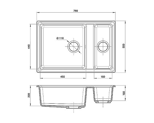 Кухонная мойка GranFest Level GF-LV-760K Иней