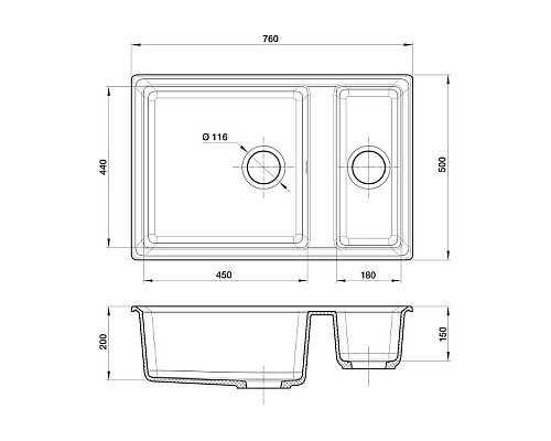 Кухонная мойка GranFest Level GF-LV-760K Иней