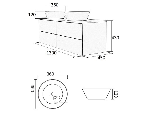 Тумба с раковиной Orange Otto 130 Ot-130TuMDF+B08-360W подвесная Белый глянец