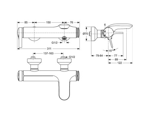Смеситель для ванны Ideal Standard Melange Хром
