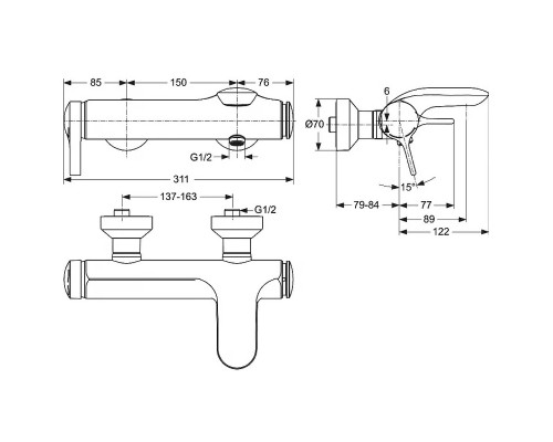 Смеситель для ванны Ideal Standard Melange Хром