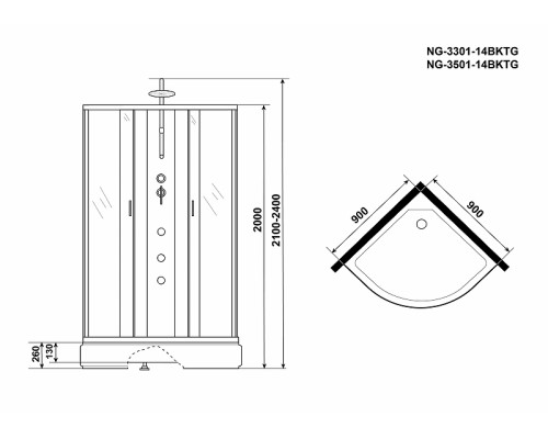 Душевая кабина Niagara Classic 90x90 NG-3301-14BKTG с гидромассажем