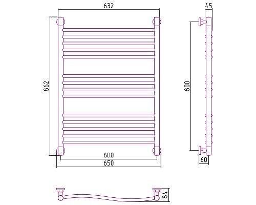 Полотенцесушитель водяной 800х600 состаренная бронза Сунержа Флюид+ 05-0222-8060