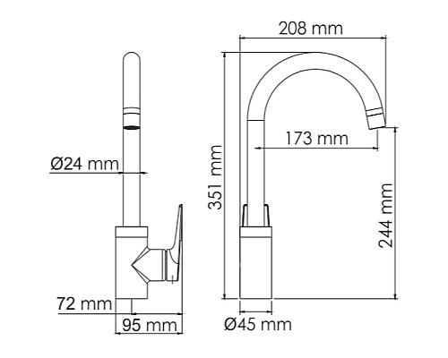 Смеситель для кухни WasserKRAFT Glan 6607 Черный глянцевый