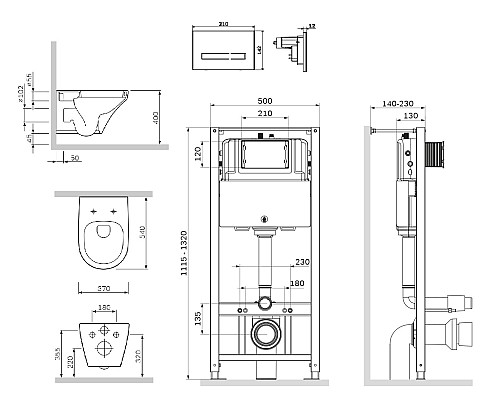 Комплект инсталляция AM.PM Inspire с унитазом и клавишей IS450A38.501700