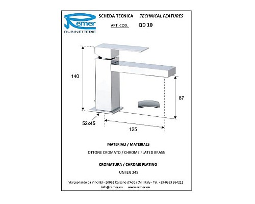 Смеситель для раковины Remer Qubica Design QD10 Хром