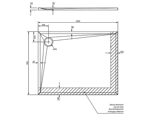 Душевой поддон из искусственного камня Omnires Stone 100х90 STONE90/100BL Черный матовый