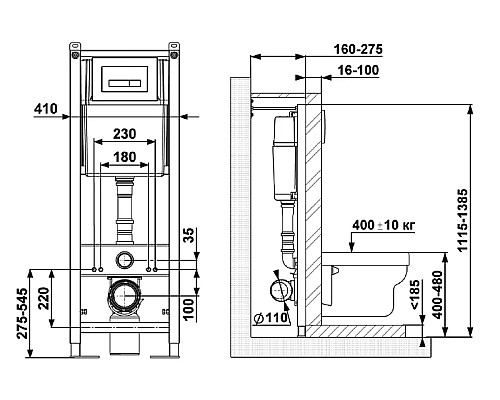 Инсталляция Berges Atom 410 040339 для унитаза c Белой клавишей смыва