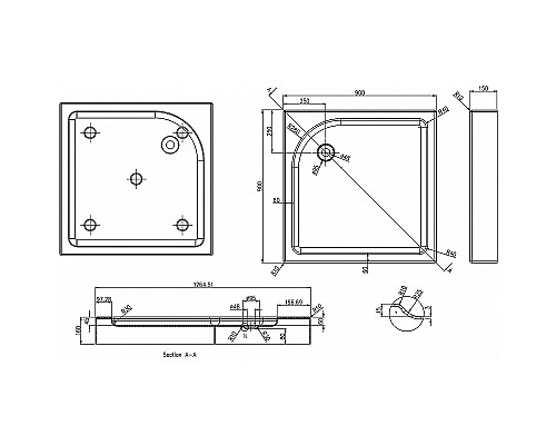 Акриловый поддон для душа Azario 90х90 P19 L/R (P199) Белый