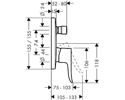 Смеситель для ванны,для душа Hansgrohe Metris 31454000