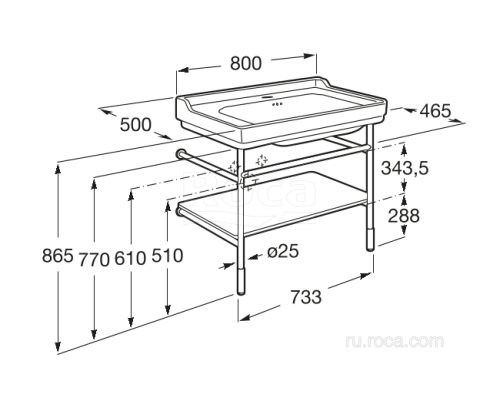 Тумба под раковину Roca 851370425, Раковина на каркасе из нержавеющей стали