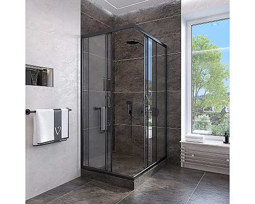 Душевой уголок Veconi Rovigo RV-113B 80x80 RV113B-80-01-C4 Черный матовый