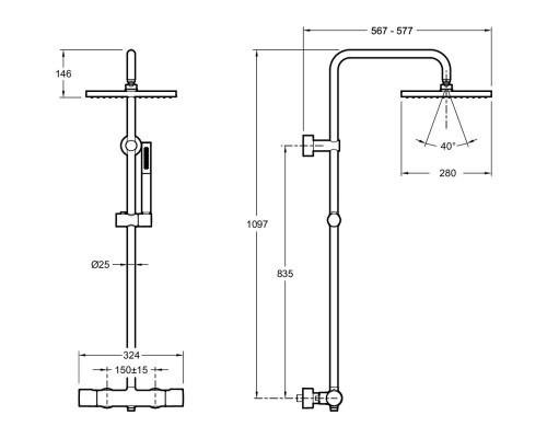 Душевая система Jacob Delafon Brigitte E32850-CP с термостатом Хром