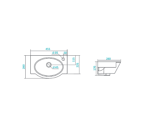 Полукруглая раковина Santek Форум 45 1WH110542 отверстие под смеситель слева