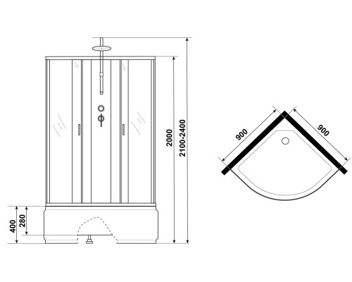 Душевая кабина Niagara Classic 90х90 NG-6708-14BKTG с гидромассажем