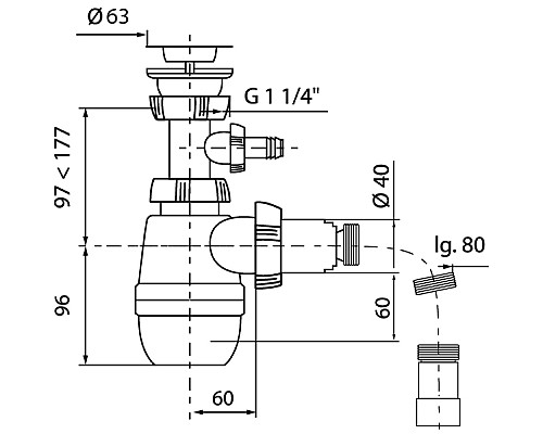 Сифон для раковины Wirquin Минор 30718052 Нержавеющая сталь