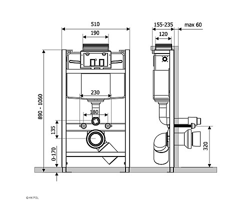 Инсталляция KK POL Professional ZSP/M430/0.1/K для унитаза без клавиши смыва