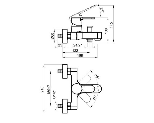 Смеситель для ванны Azario Tevis AZ-15490501 Хром
