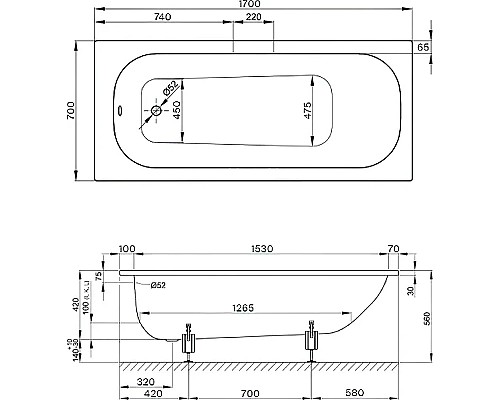 Стальная ванна Bette Form 170х70 2945-000ADPLUS без антискользящего покрытия