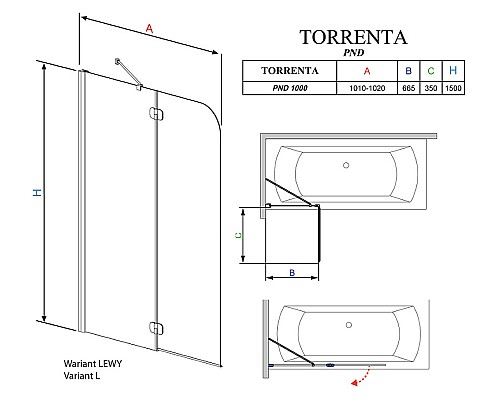 Шторка на ванну Radaway Torrenta PND 110 201202-101NL профиль Хром стекло прозрачное