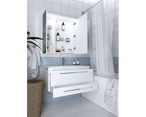 Зеркальный шкаф 1MarKa Соната 90 Ц0000007615 с подсветкой Белый глянец