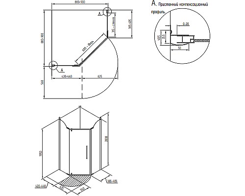 Душевой уголок Migliore Diadema Penta 90x90 24162 Бронза с декором