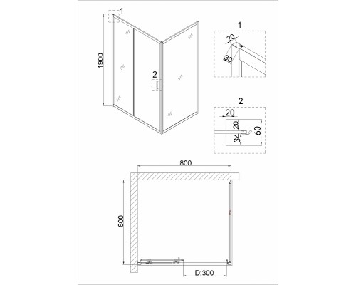 Душевая стенка Niagara Nova 80 NG-A80B профиль Черный стекло прозрачное