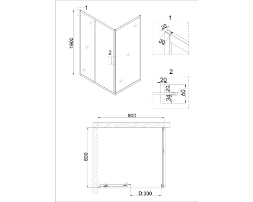 Душевая стенка Niagara Nova 80 NG-A80B профиль Черный стекло прозрачное