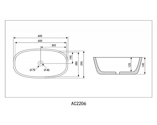 Раковина накладная ABBER Rechteck AC2206MB черная матовая