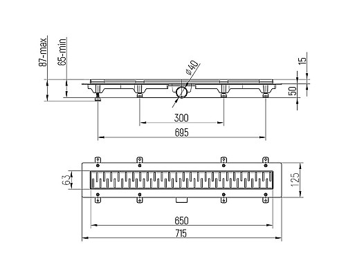 Душевой лоток Paini Medium 650 CH650MN с решеткой Хром