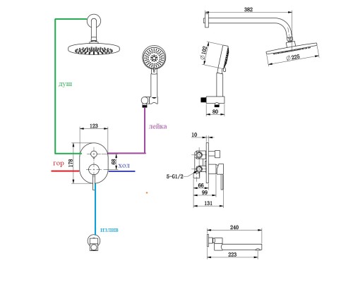 Душевая система Bronze de Luxe Scandi 14582C Хром