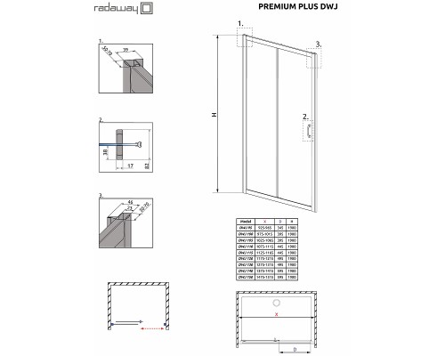 Душевая дверь Radaway Premium Plus DWJ 120 профиль Хром стекло прозрачное