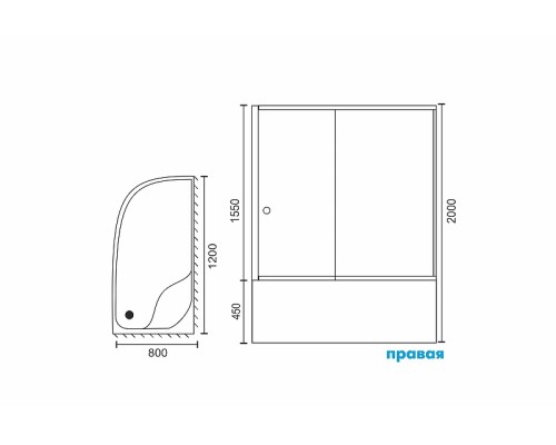 Душевой уголок Royal Bath ВК 120х80 RB8120BK-C-BL-R профиль Черный стекло матовое