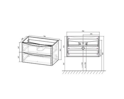 Тумба под раковину Vincea Paola 80 VMC-2P800VO подвесная V.Oak