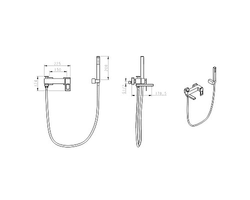 Смеситель для ванны,для душа Boheme Q 143-BR черный