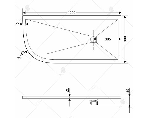 Поддон из искусственного камня RGW Stone Tray ST/AR-0128G 120x80 R 16154128-02R Графит