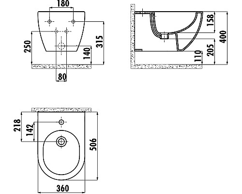 Биде Creavit Free FE510-00BM00E-0000 подвесное Базальт матовое