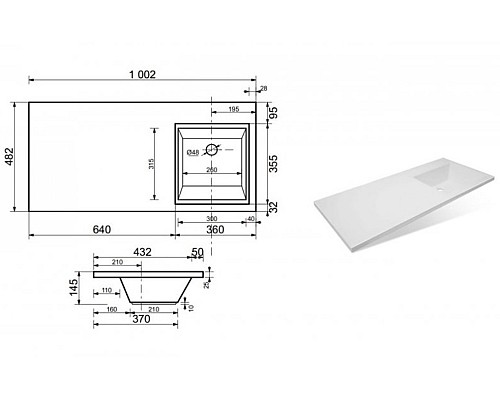 Раковина Эстет Даллас 100 R ФР-00002062 над стиральной машиной Белая