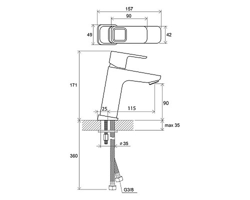 Смеситель для умывальника без донного клапана Ravak X070062