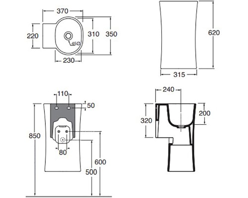 Раковина Azzurra Nativo 35 LALS035370N0BI/(NAT200/0bi)*0 Белая