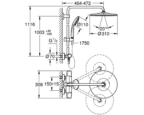 Душевая система Grohe Euphoria 310 26075001 с термостатом Хром