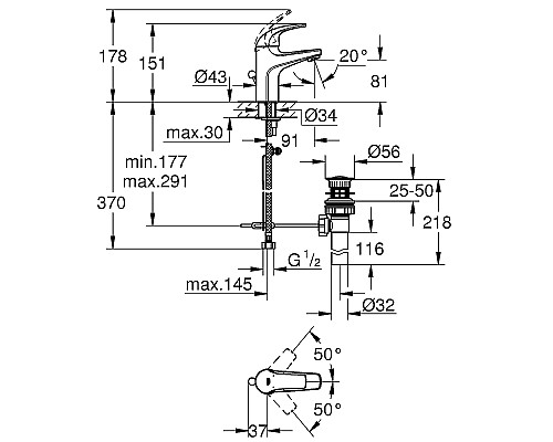 Смеситель для раковины Grohe Baucurve 32805000 Хром