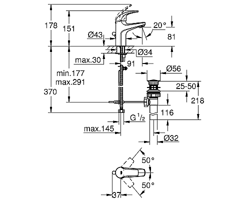 Смеситель для раковины Grohe Baucurve 32805000 Хром